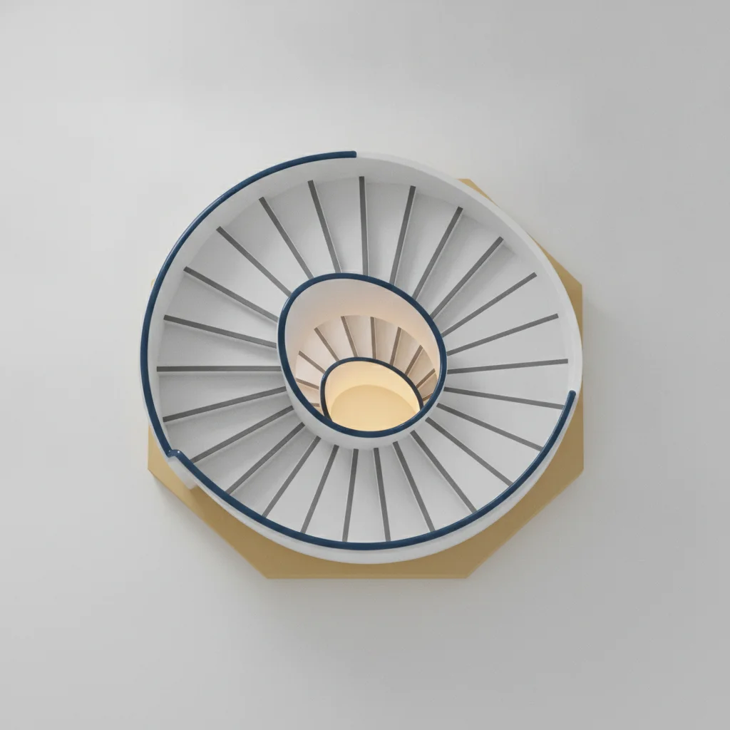 Silhouette appréciant l'harmonie lumineuse d'un escalier intérieur aux lignes épurées