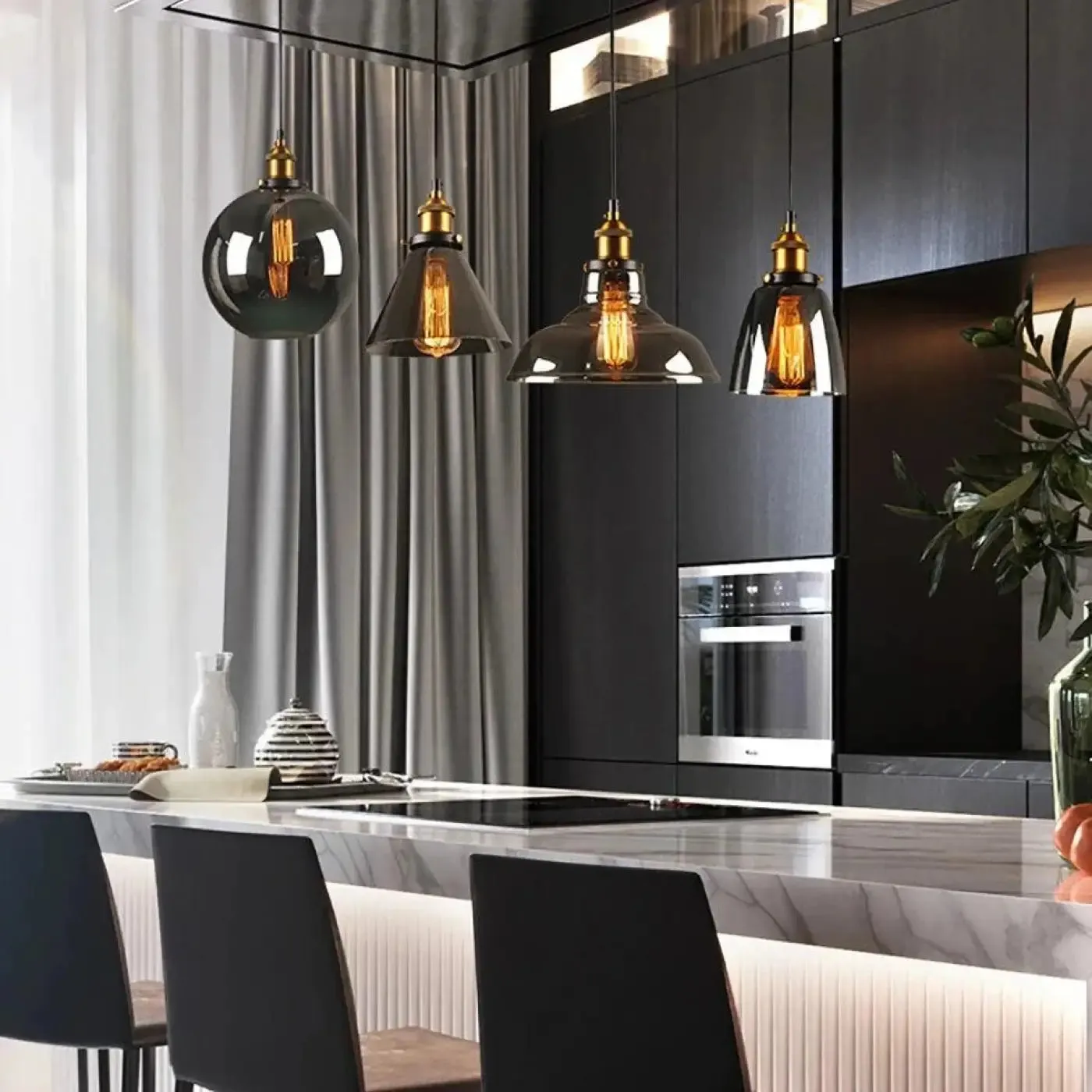 Suspension luminaire en verre fumé